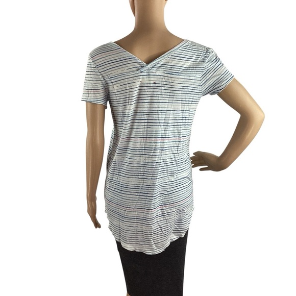 t.la Tillie V-Neck Striped Tee Blue White Short Sleeve Top XS - Picture 5 of 7